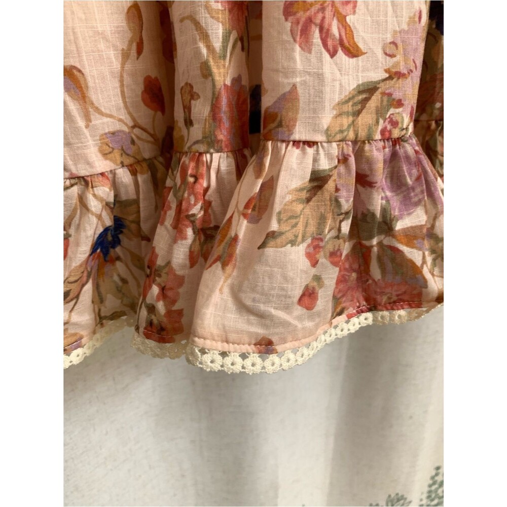 Zimmermann 100% Cotton Peach Floral Tie-Shoulder Sundress Blue Accents Girls - Picture 5 of 8